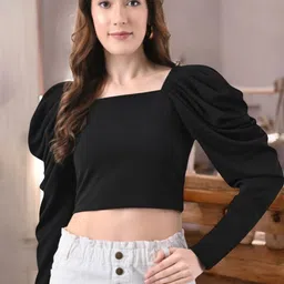 IUGA Puff Sleeve Crop Top-image-87