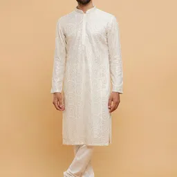 Twamev Men Embroidered Regular Mirror Work Kurta with Churidar-14