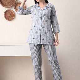 Jasoriya Floral Printed Lapel Collar Shirt With Trousers Night Suit-image-28