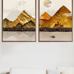 Art Street Black & Gold-Toned 2 Pieces Nature Printed Canvas Wall Paintings-image-20