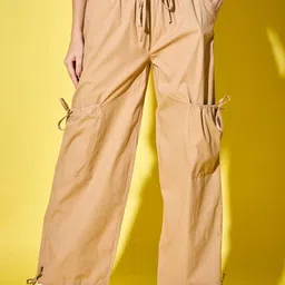 BUY NEW TREND Women Solid Relaxed Straight Fit High-Rise Cargos Trousers-picture-27
