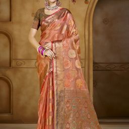 SANGAM PRINTS Woven Design Organza Designer Tussar Saree-image-46