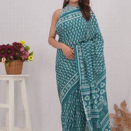 Shivanya Handicrafts Floral Pure Cotton Block Print Saree-image-98