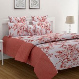 SWAYAM White & Red Floral 160 TC King Bedsheet with 2 Pillow Covers-image-95