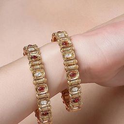 KARATCART Set of 2 Gold Plated Kundan Studded Bangles image 3