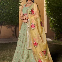 DIVASTRI Embroidered Sequinned Semi-Stitched Lehenga & Unstitched Blouse With Dupatta image 5