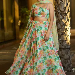 KALINI Embroidered Thread Work Semi-Stitched Lehenga & Unstitched Blouse With Dupatta-picture-11