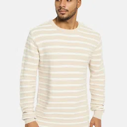 METTLE Men Striped Round Neck Cotton Pullover-image-70