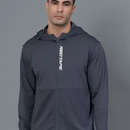 Red Tape aw-24 Men Typography Printed Hooded Front-Open Sports Sweatshirt-77