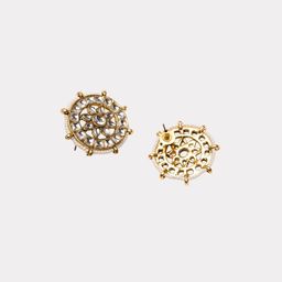 PANASH Gold-Plated Artificial Stones Studded And Beaded Circular Shaped Studs image 3