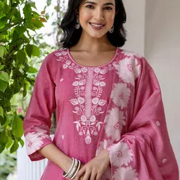 SANISA Women Floral Embroidered Regular Kurta with Trousers & With Dupatta-picture-9