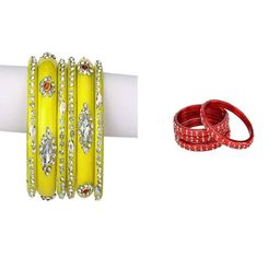 SOMIL Set of 10 Yellow Alloy Artificial Stones & Beads Bangles-image-76