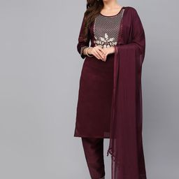 BAESD Ethnic Motifs Embroidered Thread Work Straight Kurta with Trousers & Dupatta-6