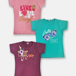 Here&Now x Game Begins Girls Set of 3 Pure Cotton Printed T-shirts-image-46
