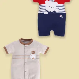 BABY GO Infant Boys Pack Of 2 Printed Pure Cotton Rompers-image-87