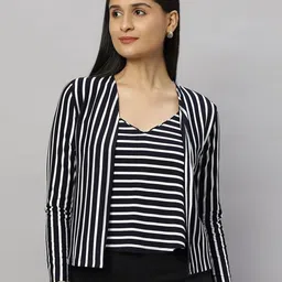 Elara Luxe Women Vertical Stripes Shirt Style Regular Top-image-66