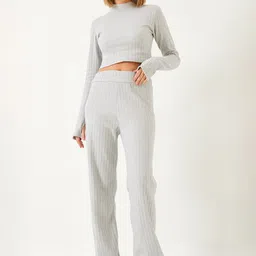 BIANCO LUCCI Pure Cotton High Neck Crop Top & Trousers Co-Ord Set-image-69