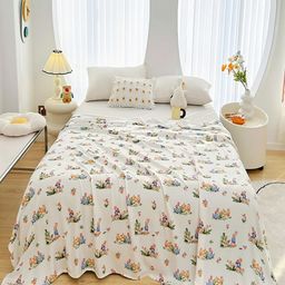 JC HOME White & Orange Floral Mild Winter 300 GSM Double Bed Blanket-picture-10