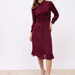 Styli Women Shirt Collar Puff Sleeves A-Line Maxi Dress-image-26
