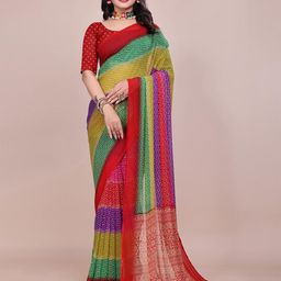 VILLAGIUS Women Bandhani Printed Pure Georgette Bandhani Saree-image-3