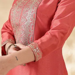 Anouk Women Yoke Design Regular Thread Work Kurta with Trousers & With Dupatta image 3