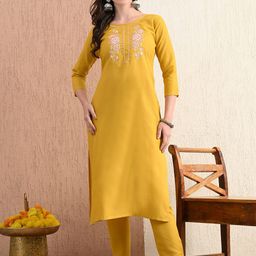 Moda Rapido Women Embroidered Regular Thread Work Kurti with Trousers-image-45