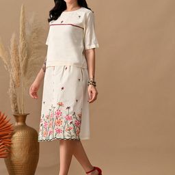 Myshka Thread Embroidered Self-Design Pure Cotton Top & Skirt Co-Ord Set-image-93