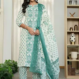 Yufta Women Ethnic Motifs Printed Regular Pure Cotton Kurta with Trousers & With Dupatta-image-89