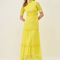 aayu Self Design Ruffles Georgette Lace Inserts Tiered Maxi Dress-0