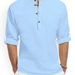 SHOPYCLICK Band Collar Roll-Up Sleeves Short Kurta-picture-10