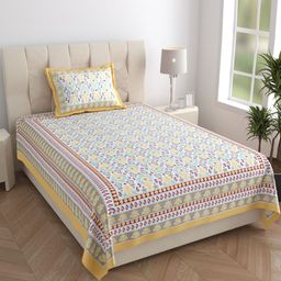 Texstylers White Abstract 210 TC Pure Cotton Single Bedsheet With 1 Pillow Cover-picture-32