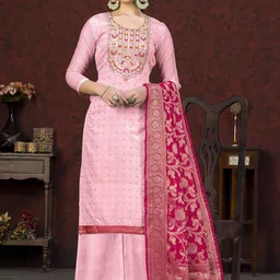 SHADOW & SAINING Floral Woven Design Beads And Stones Semi-Stitched Dress Material-image-56