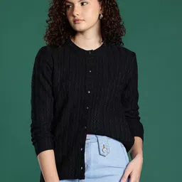 Cayman Cable Knit Round Neck Button-Down Cardigan-picture-37