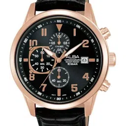 ALBA Chronograph Watch Rose Gold Case & Black Leather Strap AM3A14X1-image-74