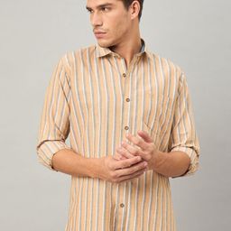 Duke Men Slim Fit Vertical Striped Spread Collar Cotton Casual Shirt-image-40