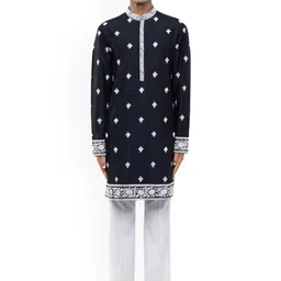 SDS By Kushal Shah Floral Embroidered Mandarin Collar Silk Straight Kurta With Trouser-image-62