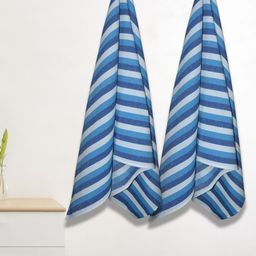 Athom Living Iris Blue 2 Pieces Striped 210 GSM Cotton Bath Towel-29