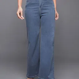 Miss Chase Women Cotton Wide Leg High-Rise Mildly Distressed Stretchable Jeans-picture-19