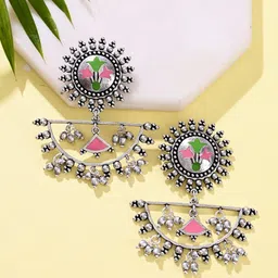 Sangria Silver Plated Oxidised Drop Earrings-50