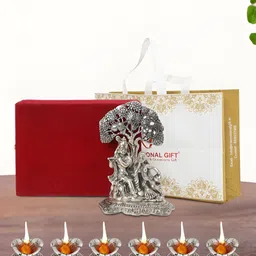 INTERNATIONAL GIFT Silver-Toned Lord Radha Krishna Religious Idol Showpiece With 6 Diya-3