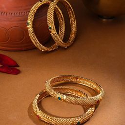 Anouk Set Of 4 Gold-Plated Kundan-Studded Traditional Bangles-picture-29