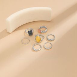 StyleCast x Revolte Women Set Of 7 Silver-Plated Stone Studded Finger Rings-picture-0