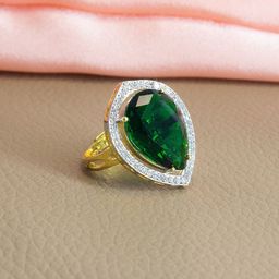 PRIVIU Gold-Plated American Diamond Studded Adjustable Finger Ring-image-30