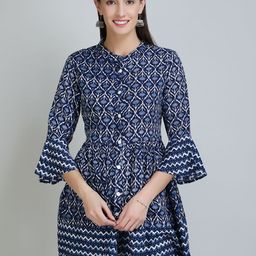 DHABHAI Geometric Print Mandarin Collar Bell Sleeve Top-image-43