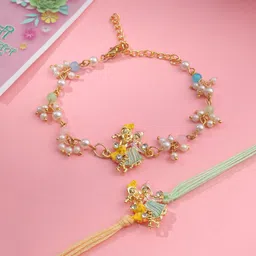 Sangria Set Of 2 RadhaKrishna Beaded Bhaiya Bhabhi Rakhi With Roli Chawal Chandan & Mishri-image-25