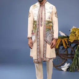 KALPRAAG Men Floral Embroidered Regular Sequinned Kurta with Trousers & With Dupatta-image-52