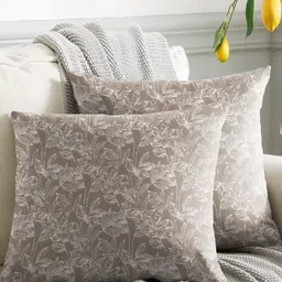 Aura Brown & White 2 Pieces Floral Printed Square Cushion Covers-44
