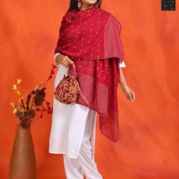 HELLA FASHIONS Pack Of 2 Geometric Woven Design Chanderi Dupatta-22