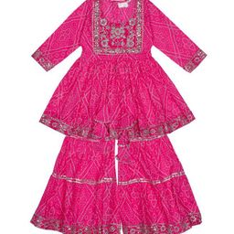 AATYA KIIDS Girls Ethnic Motifs Embroidered Empire Gotta Patti Pure Cotton Kurti with Sharara-image-90