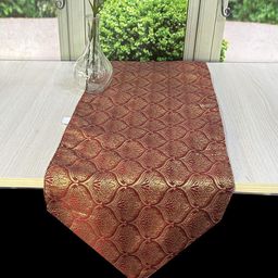 Pink Parrot Red & Gold Toned Ethnic Motifs Table Runner With Tassels-image-69